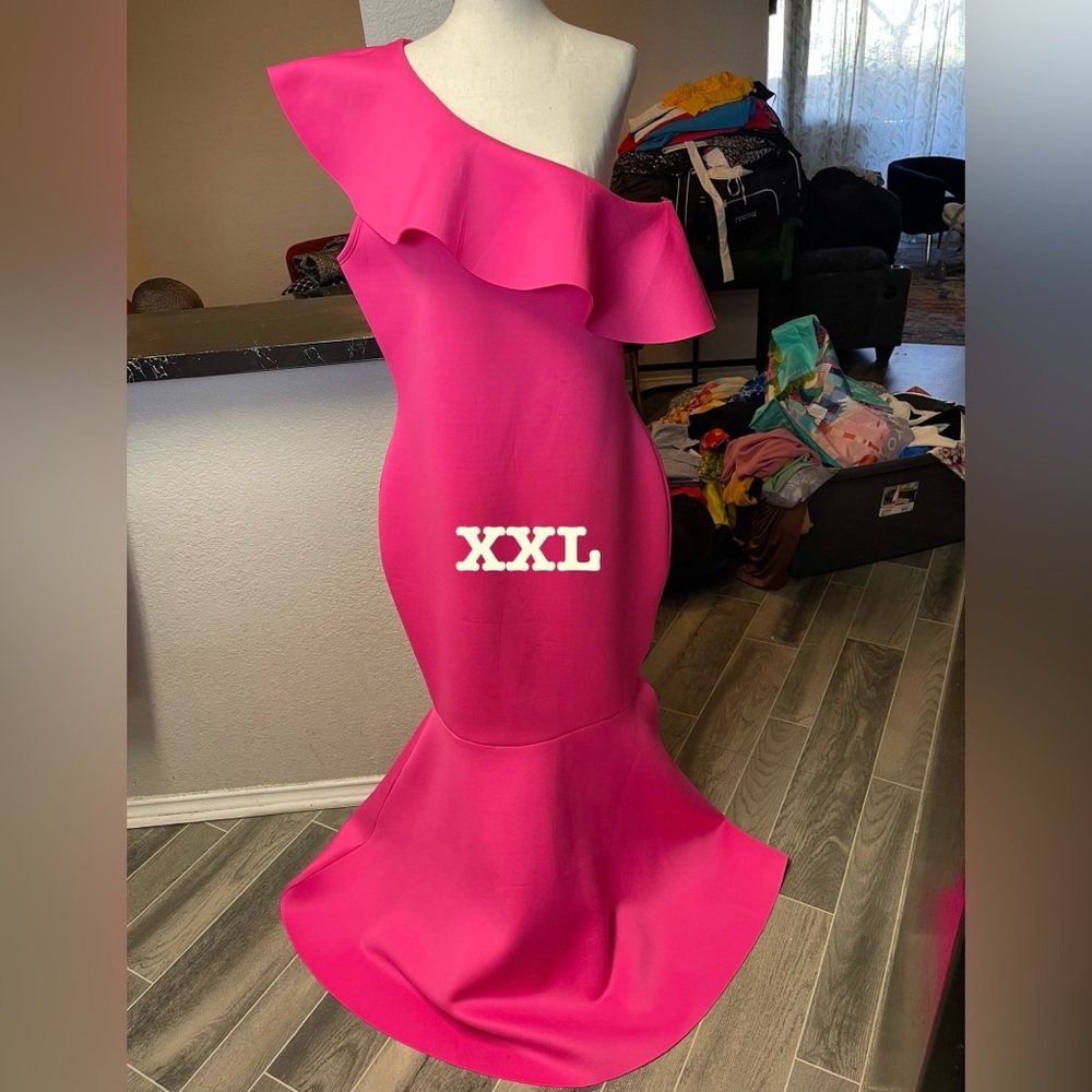 Vibrant Pink Ruffle Mermaid Dress XXL